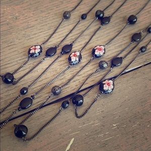 Black floral bead layering necklaces